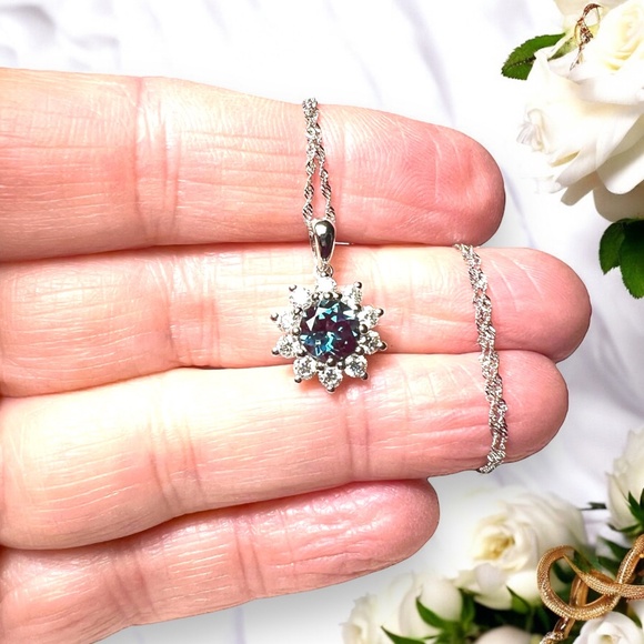 Handcrafted Color Change Alexandrite Pendant 14K White Gold  ,  June Birthstone - Picture 9 of 10